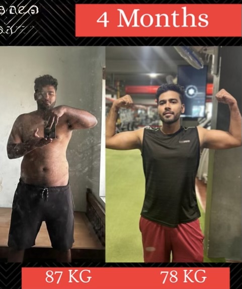 Lean muscle gain in fat loss — client transformation, 87 KG → 78 KG in 4 Months