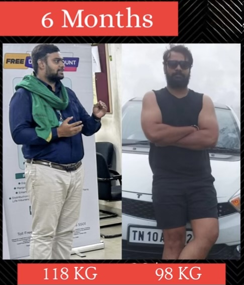 Fat loss while retaining muscle — client transformation, 118 KG → 98 KG in 6 Months