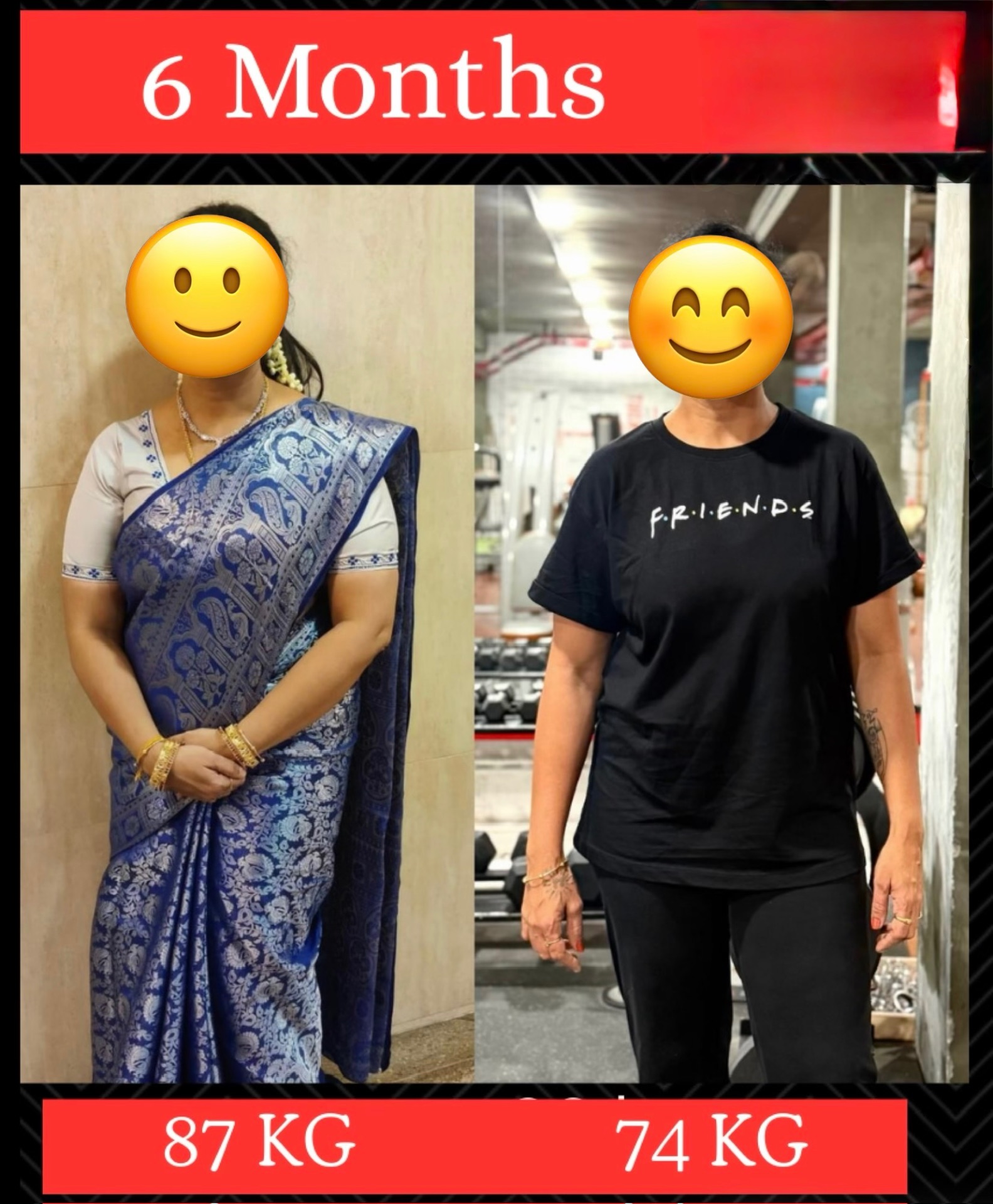 Strength, fat loss and muscle toning — client transformation, 87 KG → 74 KG in 6 Months